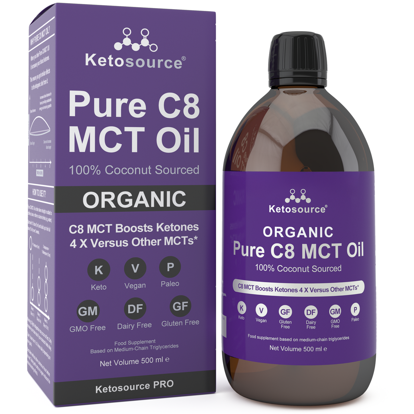 Case of 24 x Ketosource Pure C8 MCT Oil Organic (500ml Glass)