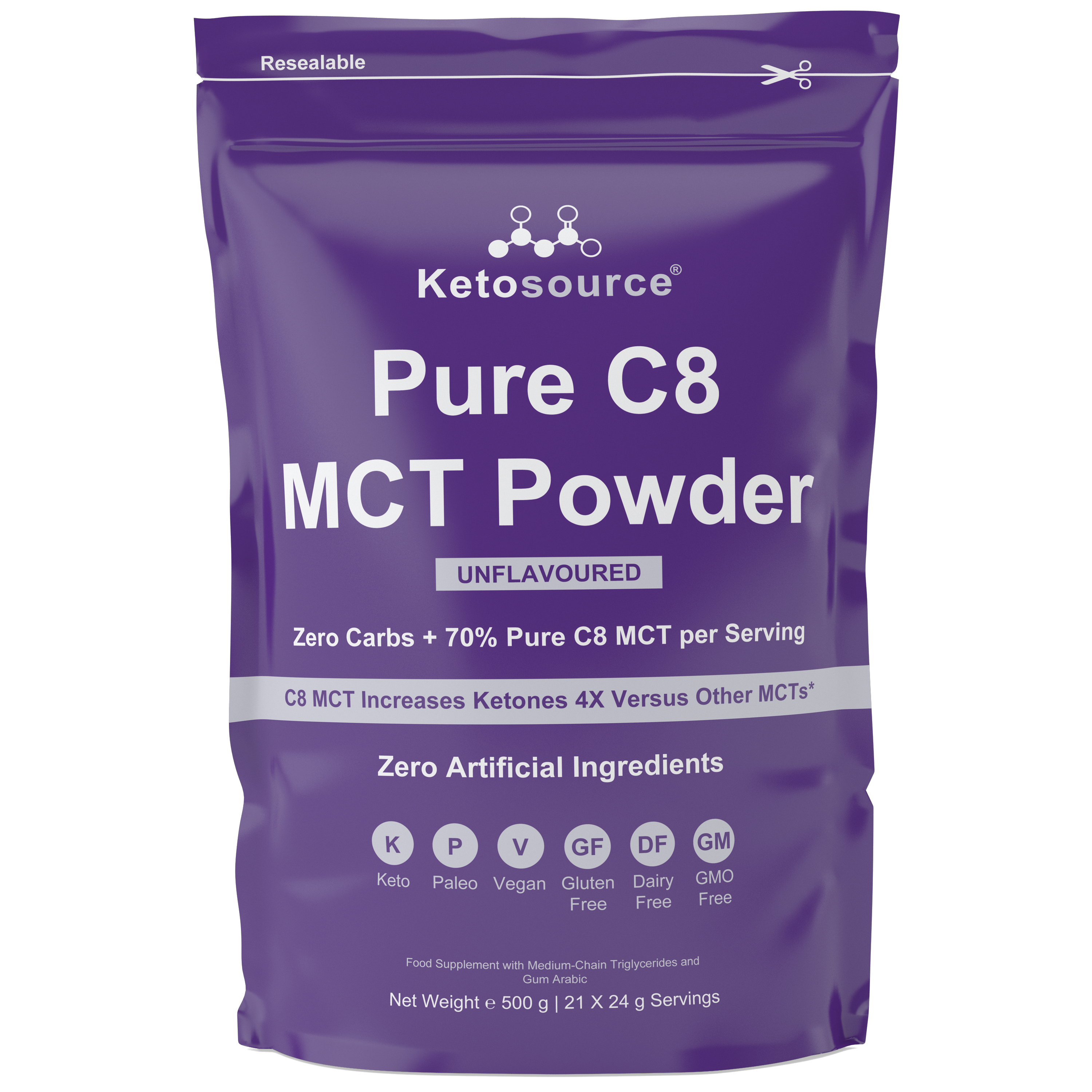 Case of 10 x Ketosource Pure C8 MCT Powder (500g Unflavoured ...